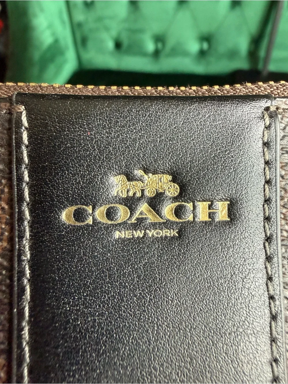 Coach Signature Canvas Corner Zip Wristlet Walnut Black CW854